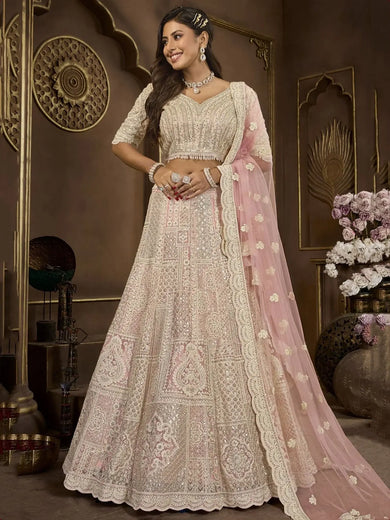Charming Peach Sequins Net Bridesmaid Lehenga Choli With Dupatta - Ethnic Plus In